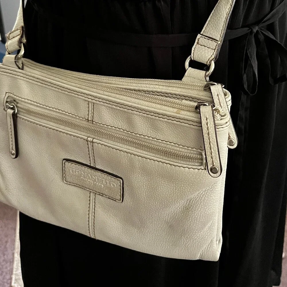 TIGNANELLA GENUINE WHTE LEATHER WITH ORGANIZER 3 SECTIONS CROSSBODY/SHOULDER BAG - Picture 5 of 5